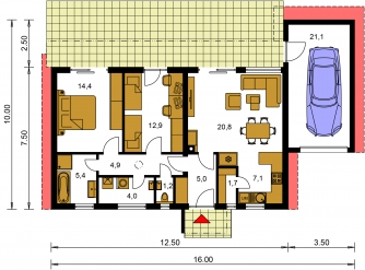 Spiegelverkehrter Entwurf | Grundriss des Erdgeschosses - BUNGALOW 206